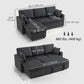 81" Sofa Bed, 2 In 1 Pull Out Sleeper Sofa Bed with Storage, Corduroy Convertible Couch for Living Room, Dark Grey