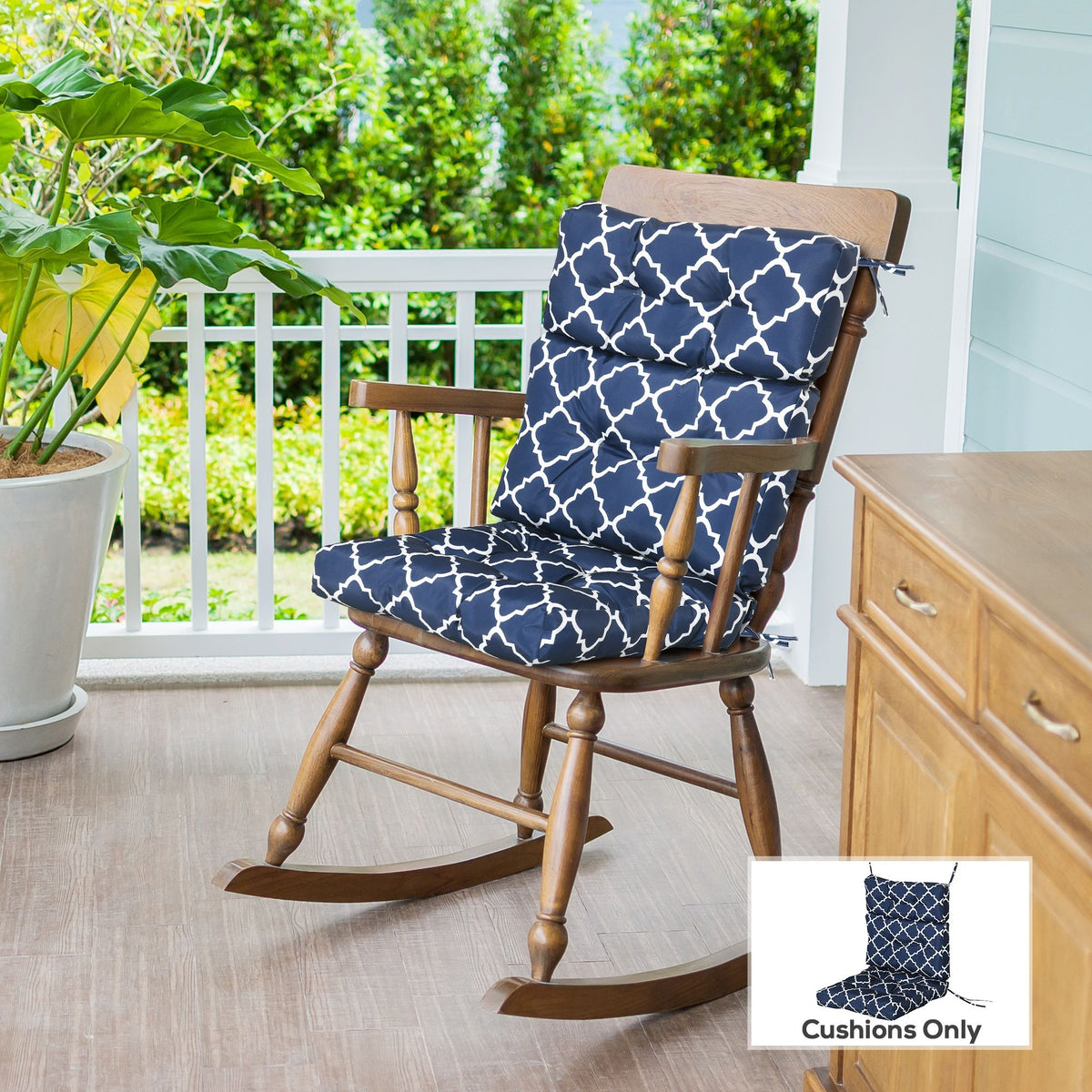 Outdoor Seat/Back Chair Cushion, One-Piece Patio Chair Cushion Replacement, Tufted Pillow with Thick Filling and String Ties, 44" x 42" x 4", Blue