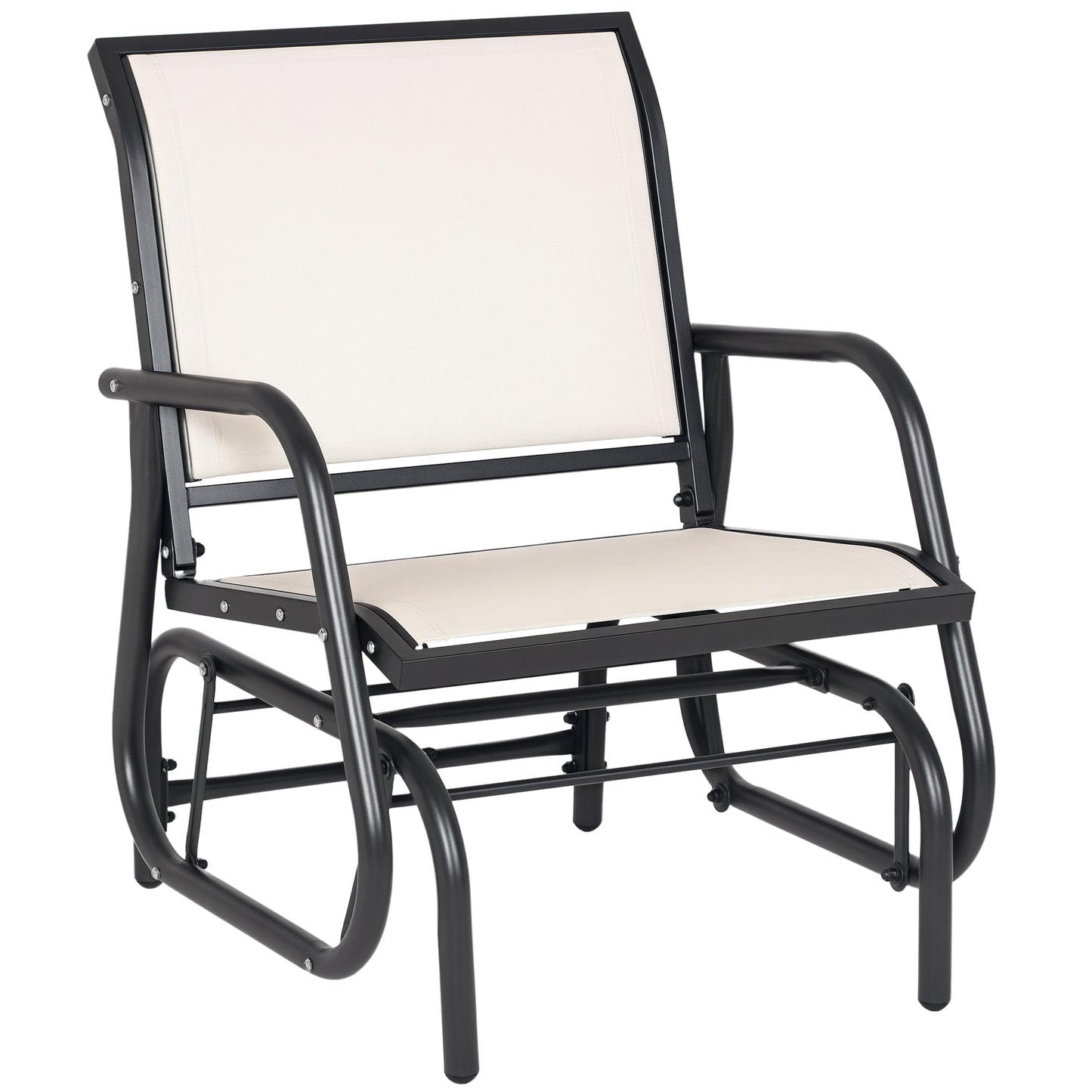Patio Glider Outdoor Glider Chair with Breathable Mesh Seat & Backrest, Armrests and Metal Frame, Cream White