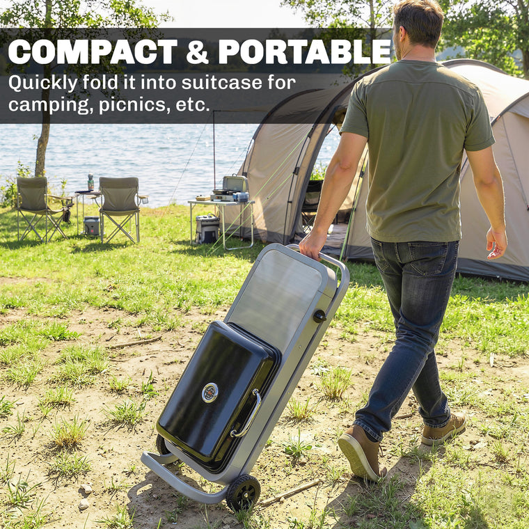 Portable Propane BBQ Grill with Foldable Cart and Wheels