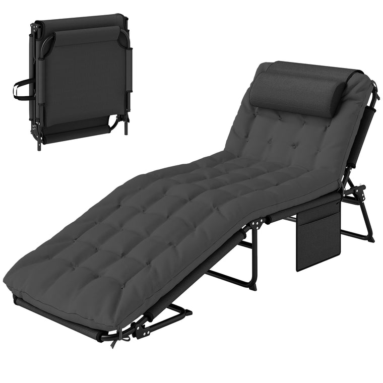 Folding Lounge Chair with 4-Level Reclining Back