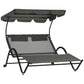 Outdoor Patio Chaise Lounge Chair, Patio Sun Lounger w/ Sunshade Roof, for Two People with Wheels and Breathable Sling Mesh Bed, Pillows, Dark Gray