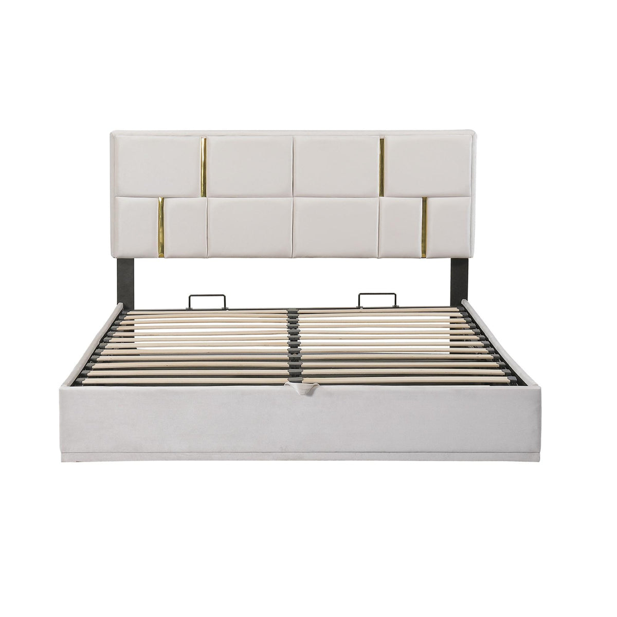 Queen Size Bedroom Set with Storage Ottoman, Upholstered Fabric, Hydraulic Platform Bed for Living Room, 85" L x 64.5" W x 41" H, Beige