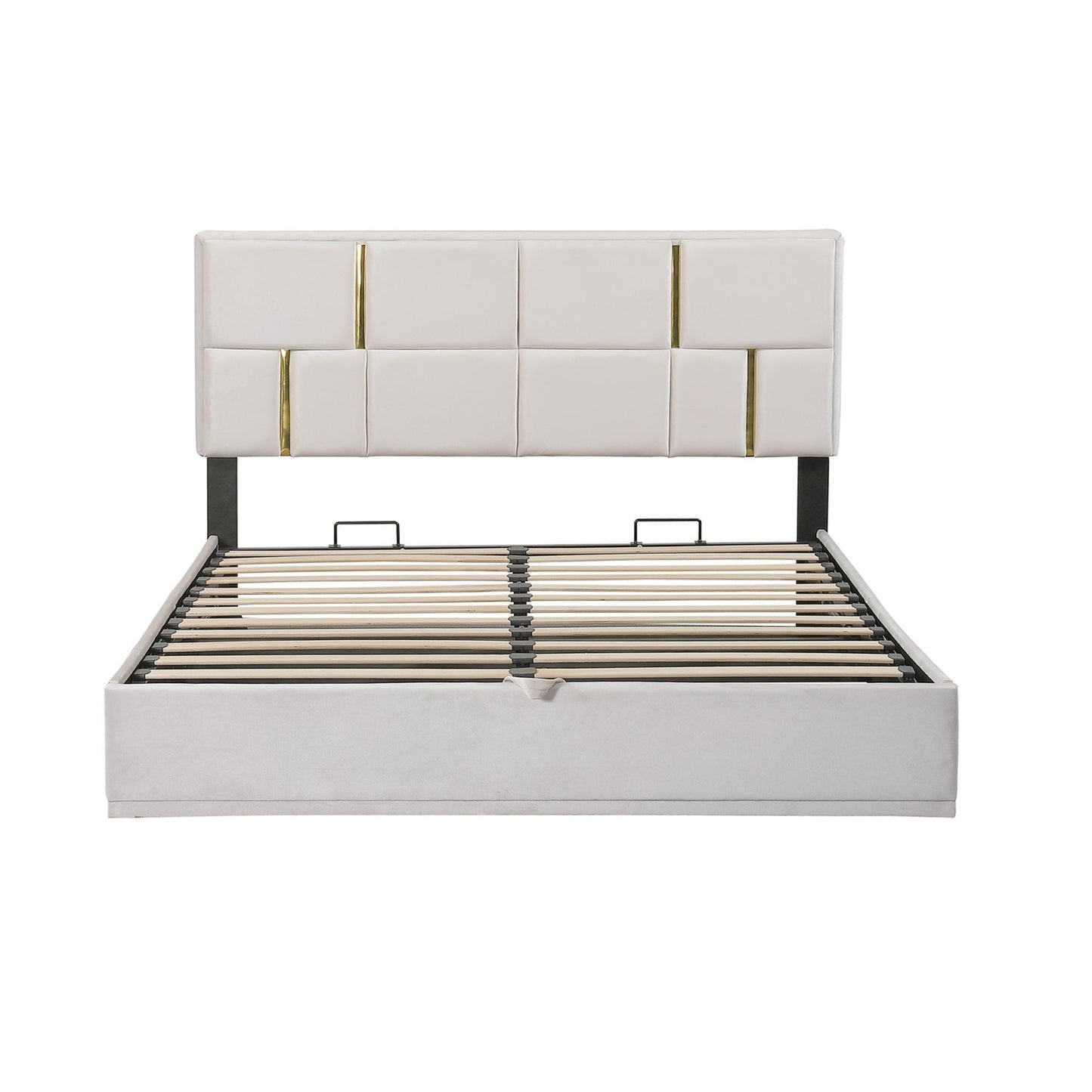 Queen Size Bedroom Set with Storage Ottoman, Upholstered Fabric, Hydraulic Platform Bed for Living Room, 85" L x 64.5" W x 41" H, Beige