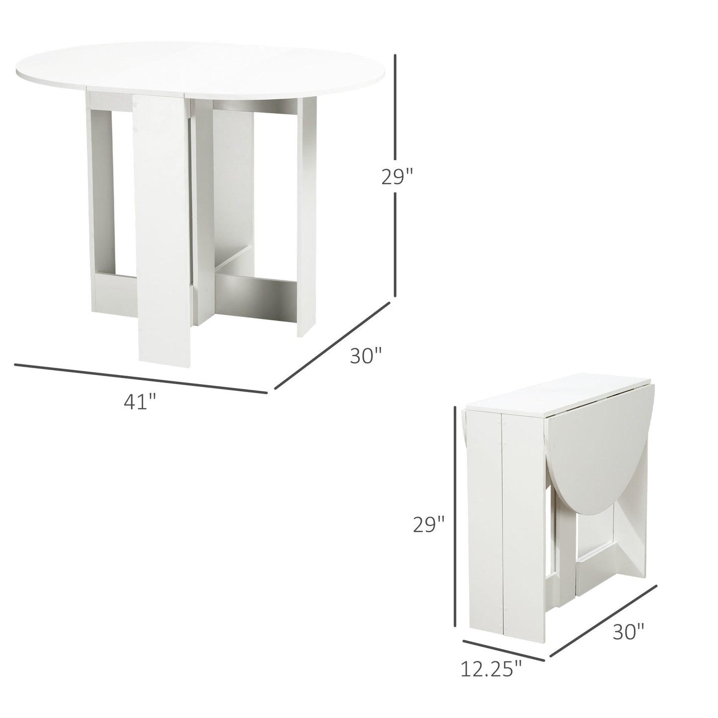 Folding Dining Table, 41" Drop Leaf Table for Small Spaces, Oval Foldable Table for Kitchen, Dining Room, White