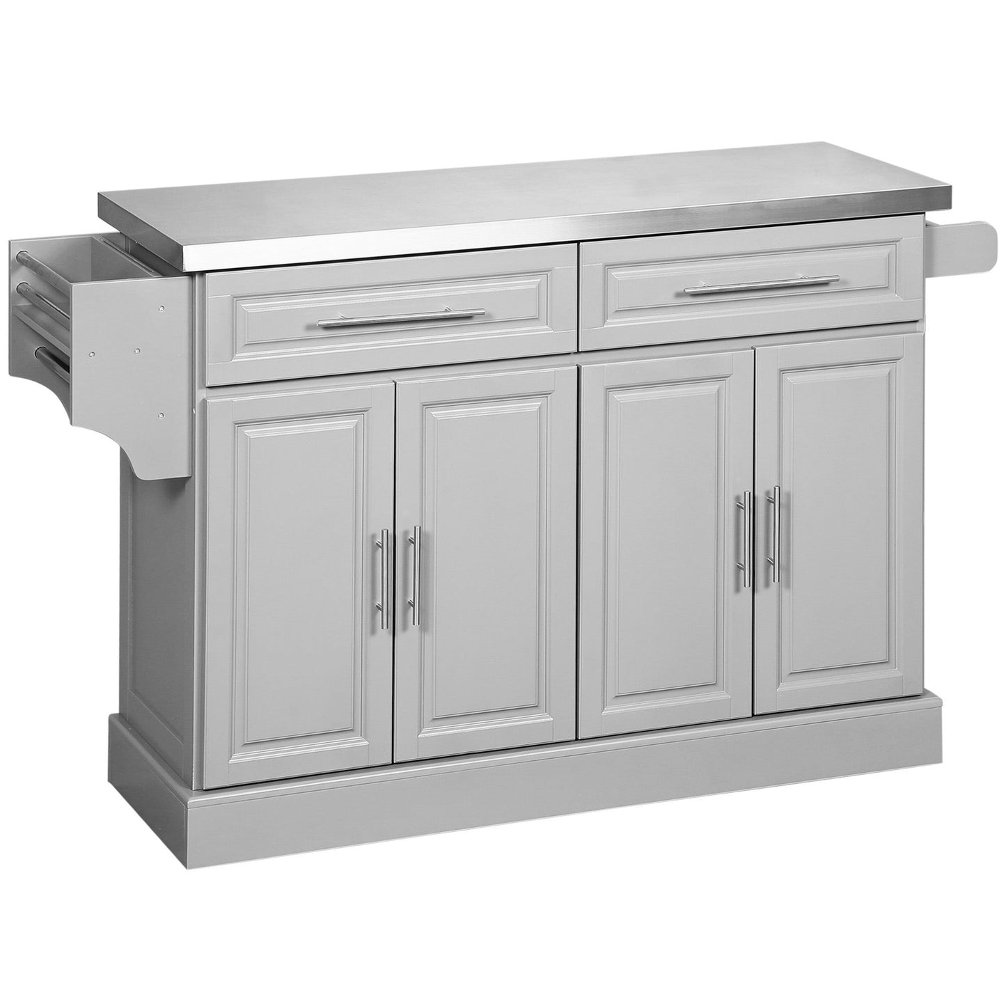 Stainless Steel Kitchen Island with Storage - Grey