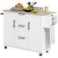 Rolling Kitchen Cart on Wheels with Drop Leaf, Kitchen Island with 3 Drawers, Solid Wood Top and Towel Rack, White