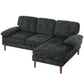Modern Corner Couch with Right Chaise Lounge, Tufted 3-Seater Sofa with Wooden Legs for Living Room, Black