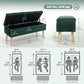 Velvet Storage Ottoman with Wood Legs - Dark Green