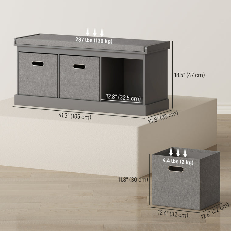 Shoe Storage Bench with Cushion and 3 Drawers