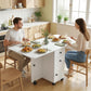 Drop Leaf Dining Table, Mobile Folding Table on Wheels with Drawers and Cabinet for Dining Room, Kitchen, Marble White