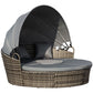 4 Pieces Outdoor Daybed with Retractable Canopy, PE Rattan Wicker Round Sofa Day Bed, Patio Sectional Conversation Furniture Set with Cushions and Pillows, Grey