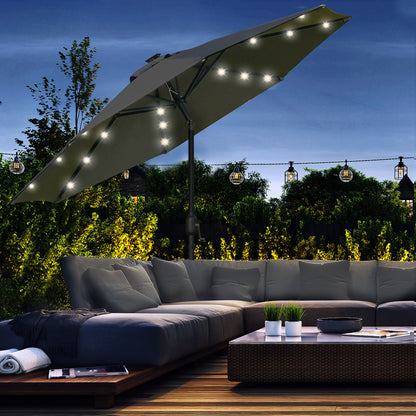 9ft Charcoal Grey Solar Patio Umbrella with 24 LED Lights