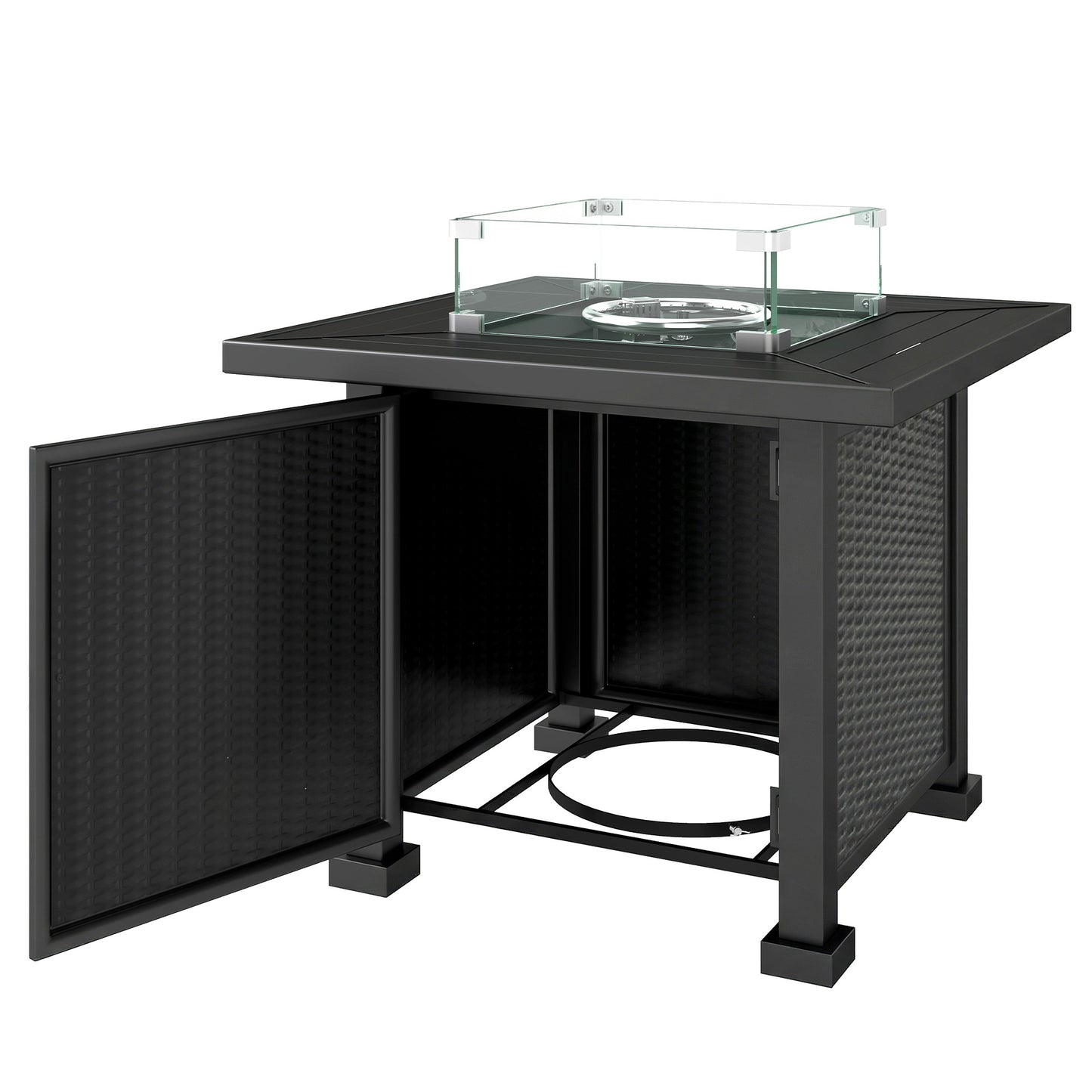 32" Propane Fire Pit Table with Wind Guard and Lid