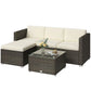 3 Pieces Patio Furniture Set with Cushions, Outdoor PE Rattan Wicker Conversation Corner Sofa Set with Glass Top Table and Adjustable Foot for Garden, Lawn, Cream White