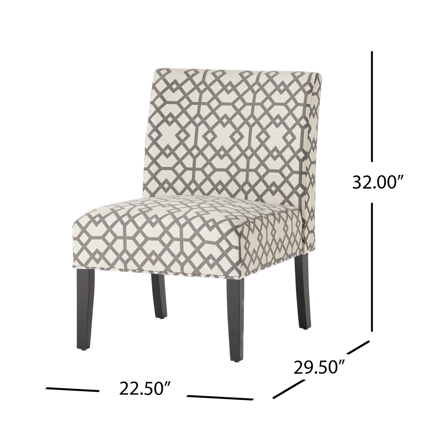 Contemporary Accent Chair with Rubberwood Tapered Legs, Upholstered Seating for Dining Room, 22.5'' L x 29.5'' W x 32'' H, Grey+Ivory