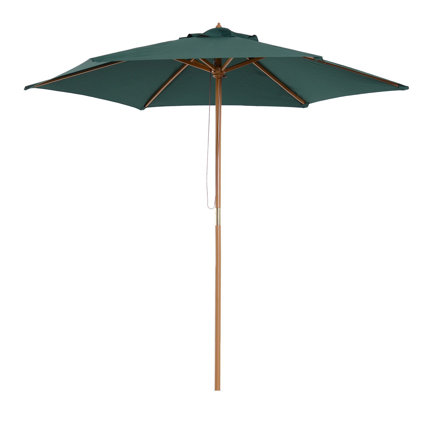 8FT Wood Market Umbrella Patio Umbrella Round Garden Parasol Canopy with Bamboo Ribs and Top Vent, Dark Green