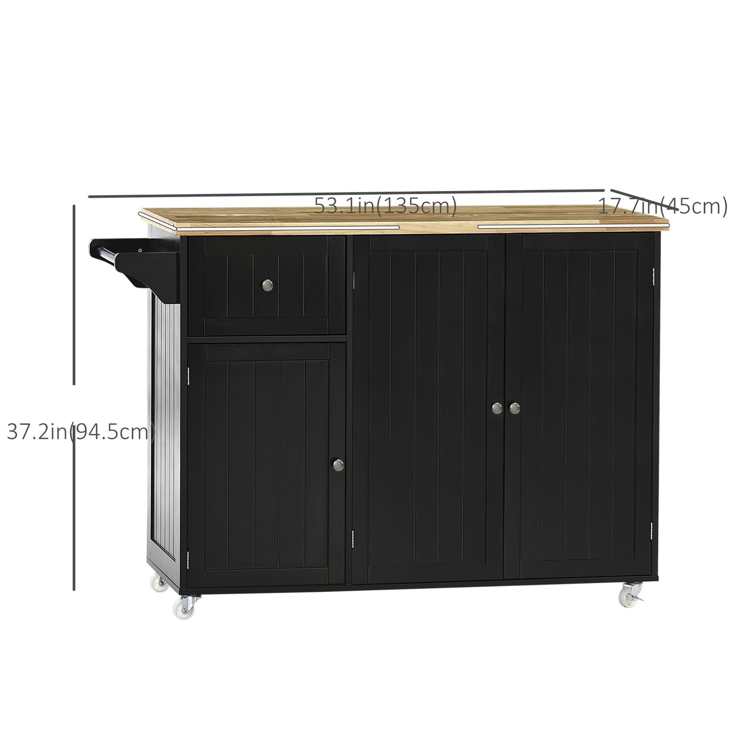 Rolling Kitchen Island with Drawer and Cabinets - Black