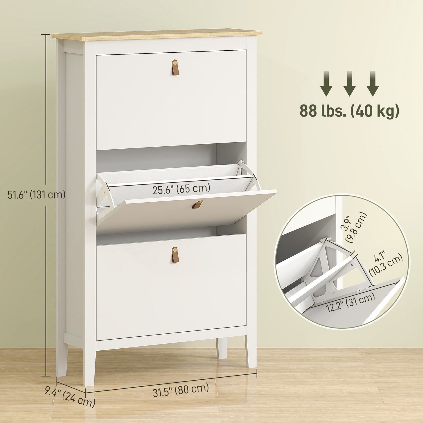 Narrow Shoe Cabinet with 3 Flip Drawers, Adjustable Shelves for Entryway, Holds 15-21 Pairs, White