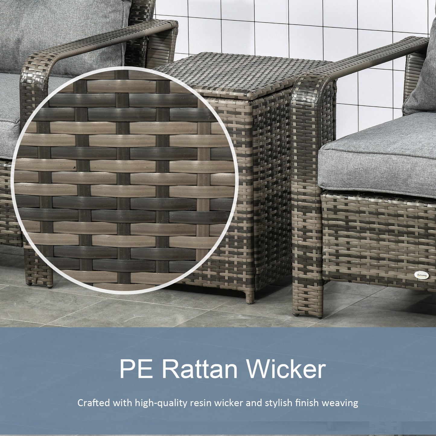 3 Pieces Wicker Patio Furniture Set, Rattan Bistro Set with Storage Coffee Table and Thickened Cushions, Outdoor Conversation Set for Garden, Porch, Balcony, Beige