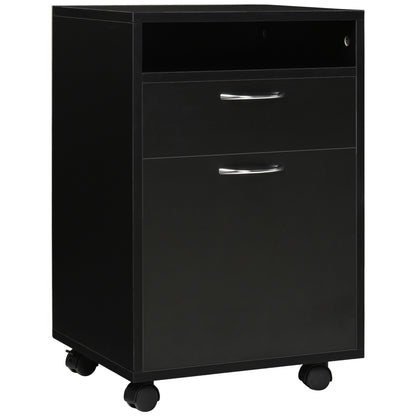 24" Small Filing Cabinet with Drawer and Wheels - Black