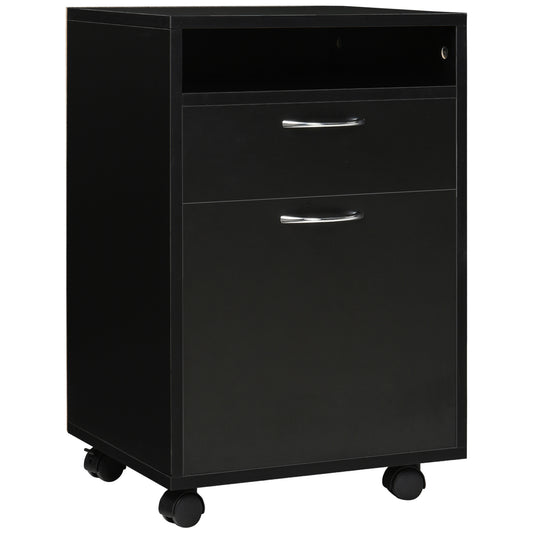 24" Small Filing Cabinet with Drawer and Wheels - Black
