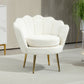 Modern Accent Chair, Velvet-Touch Fabric Leisure Club Chair with Gold Metal Legs for Bedroom, Cream White