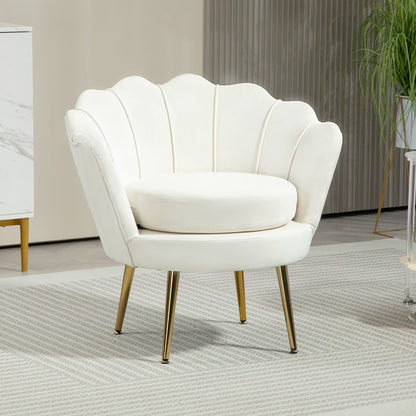 Velvet Club Accent Chair with Gold Legs - Cream White