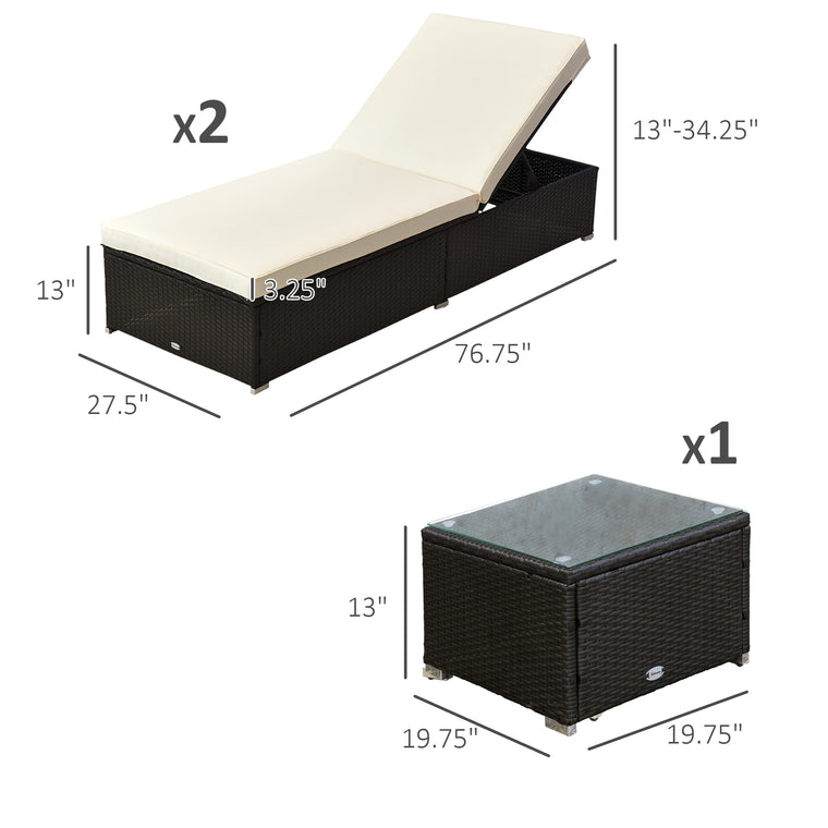 3-Piece Rattan Lounge Chair Set with Side Table & Cushion