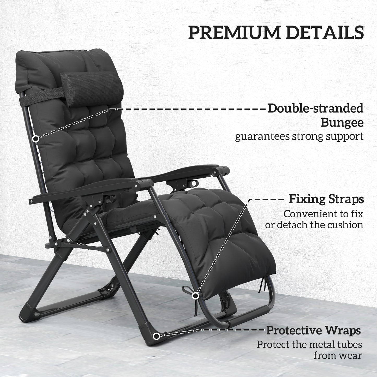 Folding Garden Chairs Set of 2, Reclining Zero Gravity Chair, Sun Lounger with Cushion and Headrest, Khaki