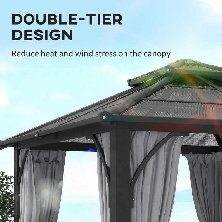 10' x 10' Dark Grey Hardtop Gazebo with Double-Tier Roof