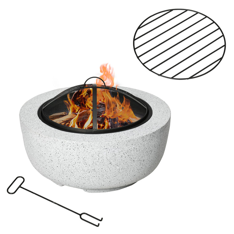 Gray 24" Stone-Effect Wood-Burning Fire Pit with Spark Screen
