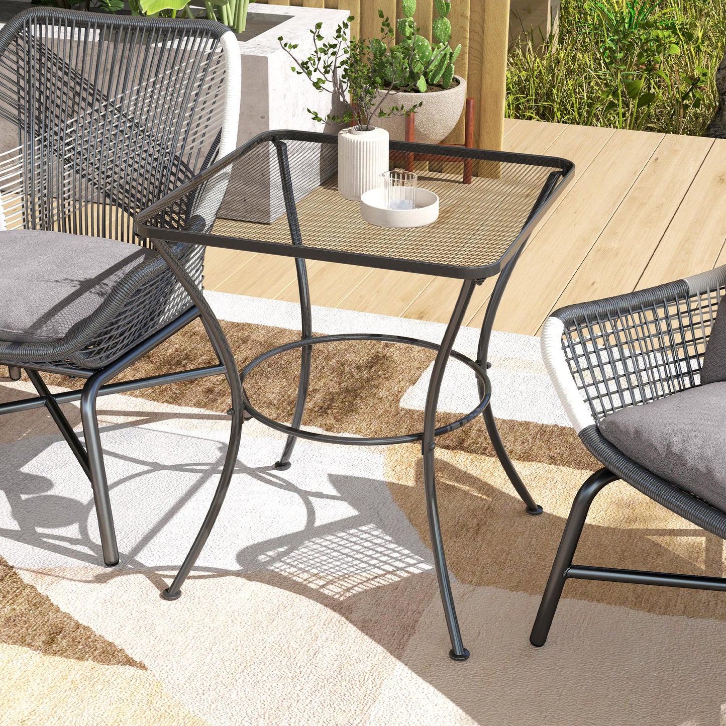 Square Garden Metal Bistro Table Outdoor Patio Coffee Side Desk 23.6" x 23.6" x 27.6" Black