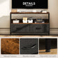 TV Stand with Charging Station, TV Table with 2 Foldable Linen Drawers and Open Shelf for 47 Inch TV, Rustic Brown