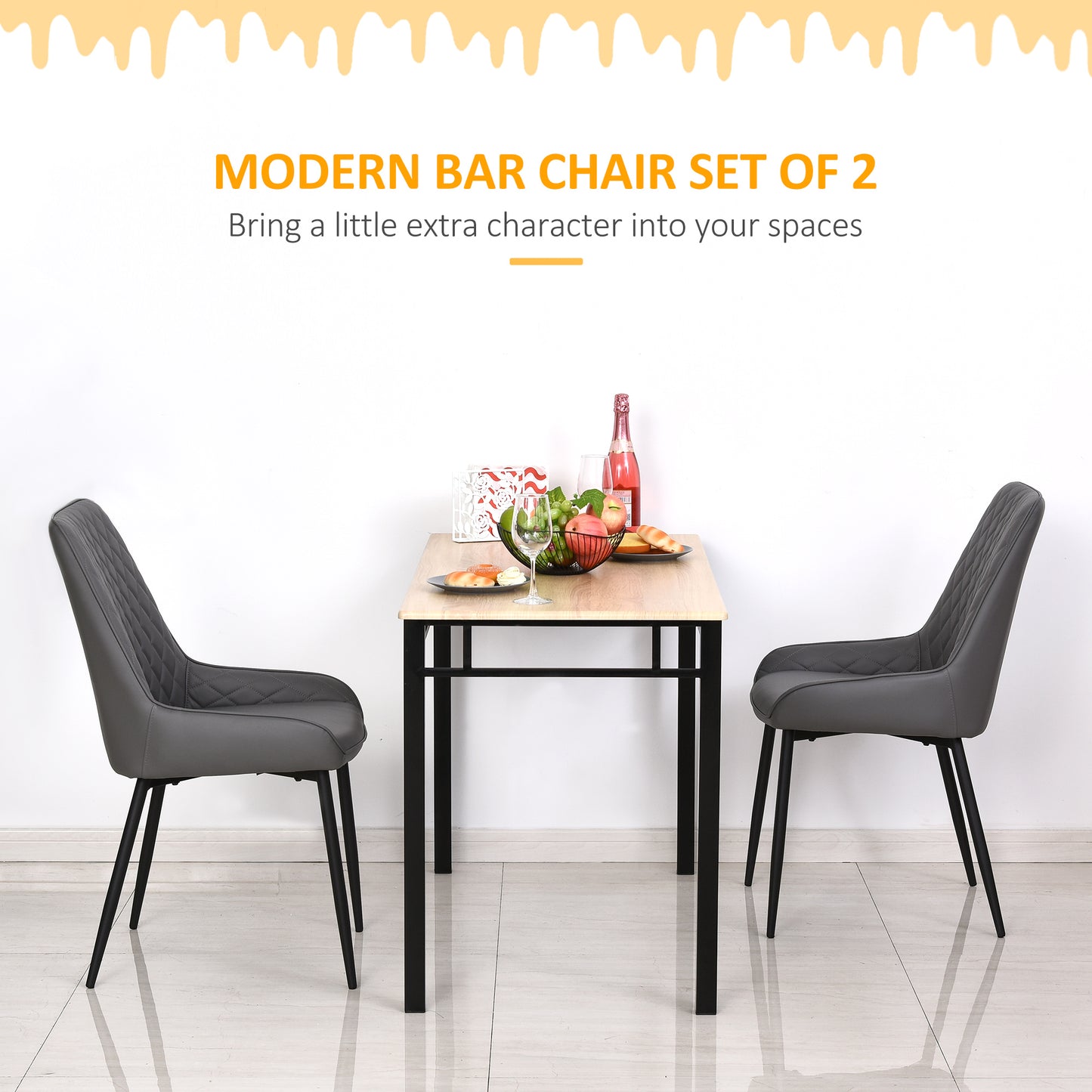 Upholstered Kitchen Chairs, Modern Dining Chairs Set of 2 with Diamond Tufting and Steel Legs for Dining Room, Grey