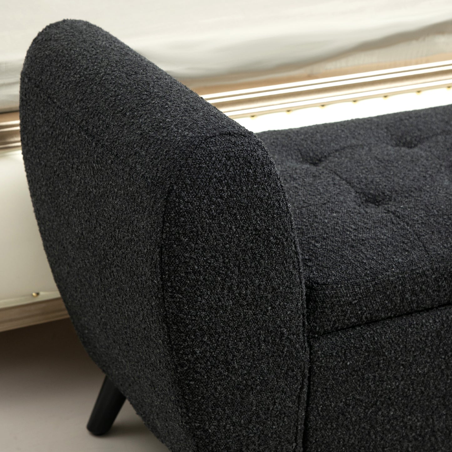 Upholstered Storage Bench with Arms, Modern Ottoman Bench for Bedroom, Entryway, and Living Room, Black