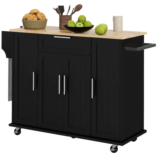 Rolling Kitchen Island Cart with Drawers - Black