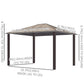 10' x 12' Hardtop Gazebo Canopy with Polycarbonate Roof, Aluminum Frame, Netting, Curtains and Ceiling Hook, Brown