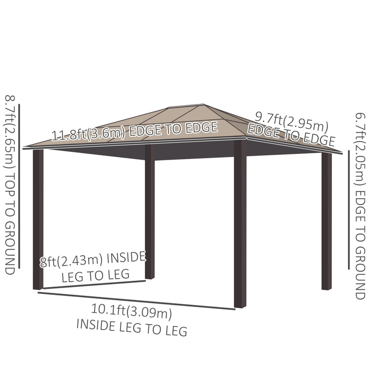 10' x 12' Brown Hardtop Gazebo with Polycarbonate Roof & Hook