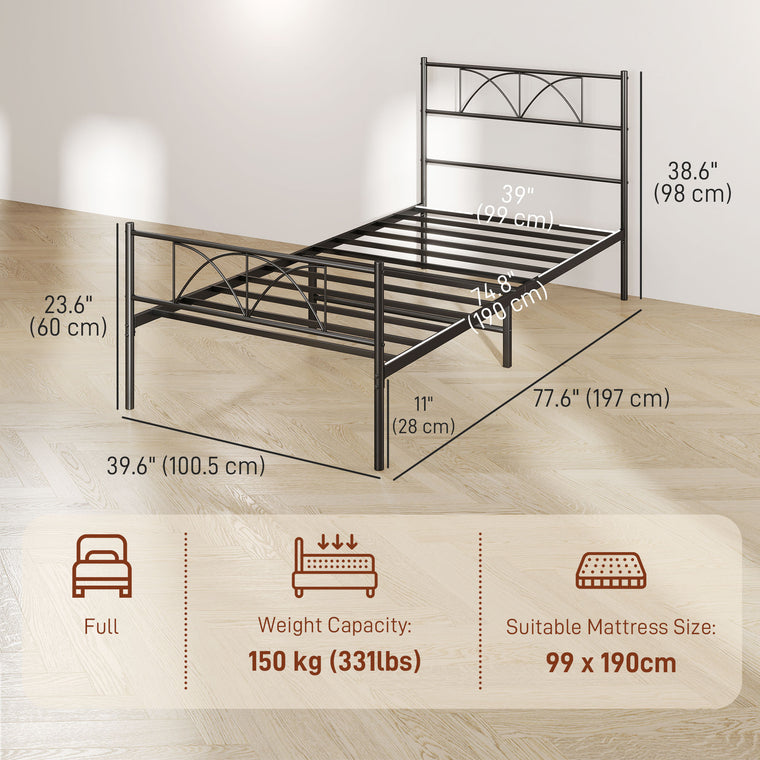 Metal Twin Platform Bed with Headboard and Storage - Black