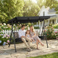 Outdoor 3-Seat Porch Swing with Canopy, Rattan Seat, Removable Cushion, Pillows and Steel Frame - Black
