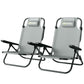 Set of 2 Beach Chair 5-Position Adjustable Folding Camping Chair with Headrest Armrests Light Grey