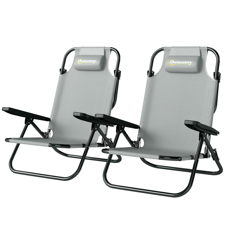 2-Piece Folding Beach Chair with 5-Position Backrest