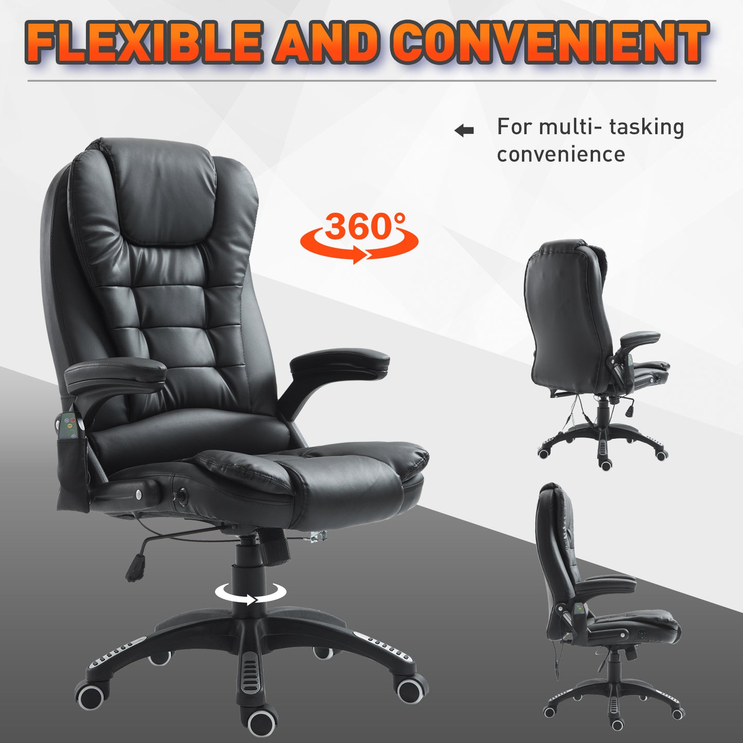 Heated Massage Executive Office Chair, High Back Reclining Swivel Chair with Vibration, Leather, Black