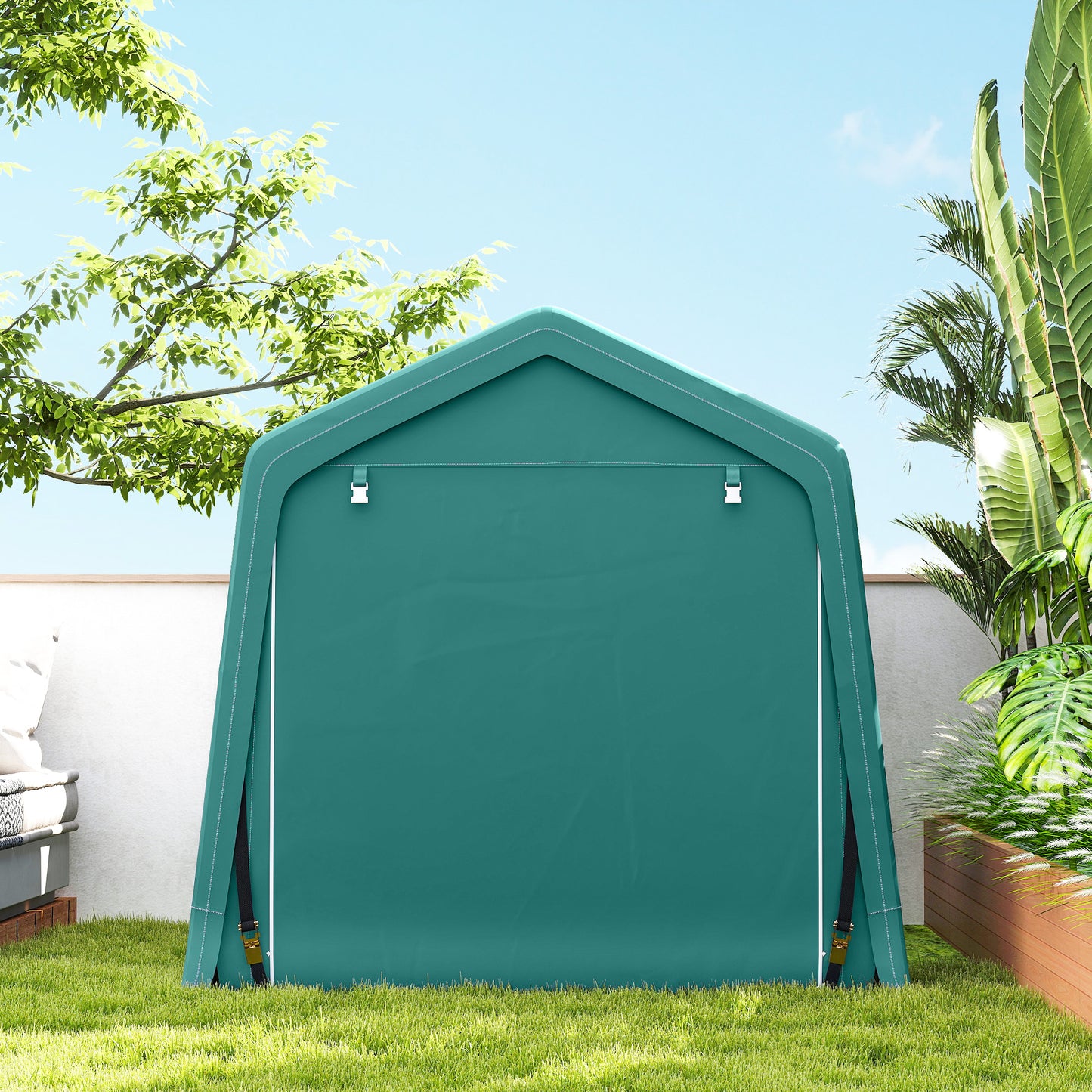 Garden Storage Tent, Patio Storage Shelter w/ Metal Frame and Double Zipper Doors, Green