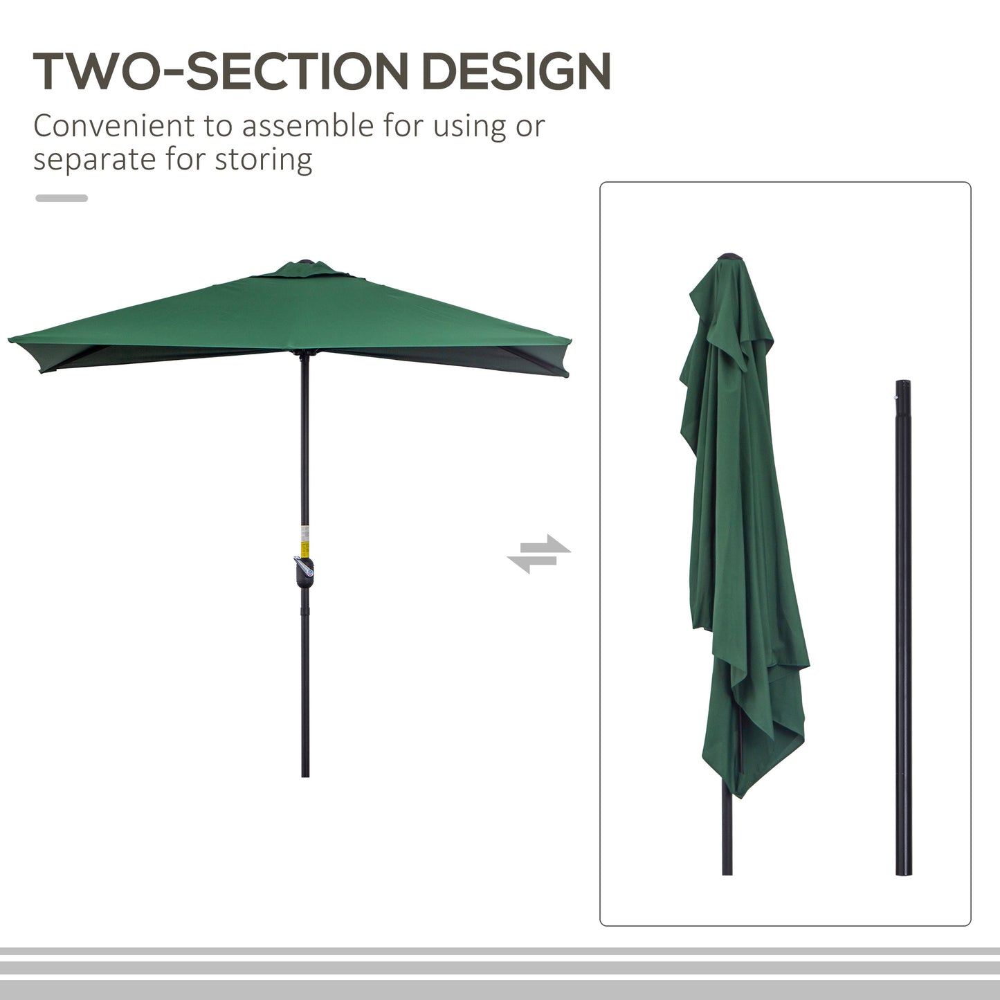 8ft Half Umbrella Outdoor Balcony Parasol Patio Garden Outdoor Window Sun Shade w/ 5 Ribs, Green