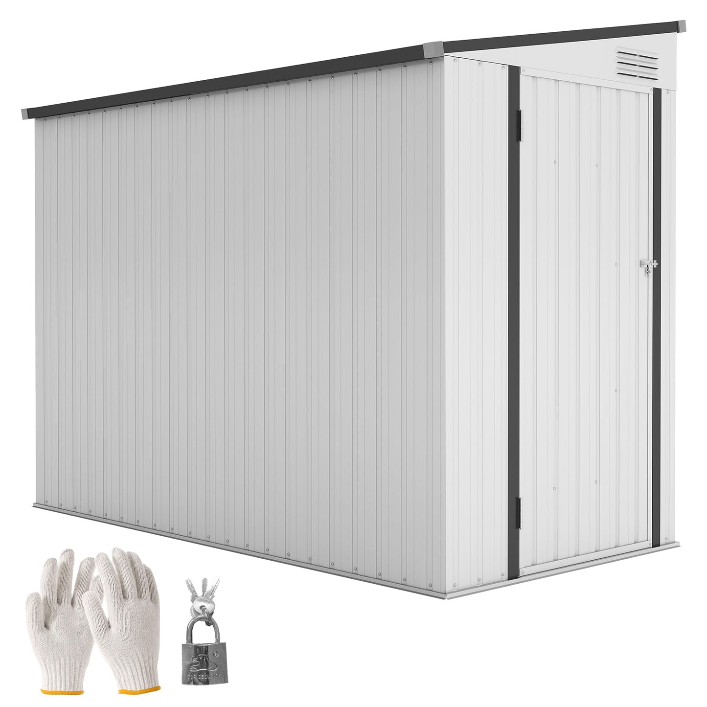 Outdoor Storage Shed Lean to Shed Outdoor Metal Tool Shed with Lockable Door and Air Vents, Dark Grey