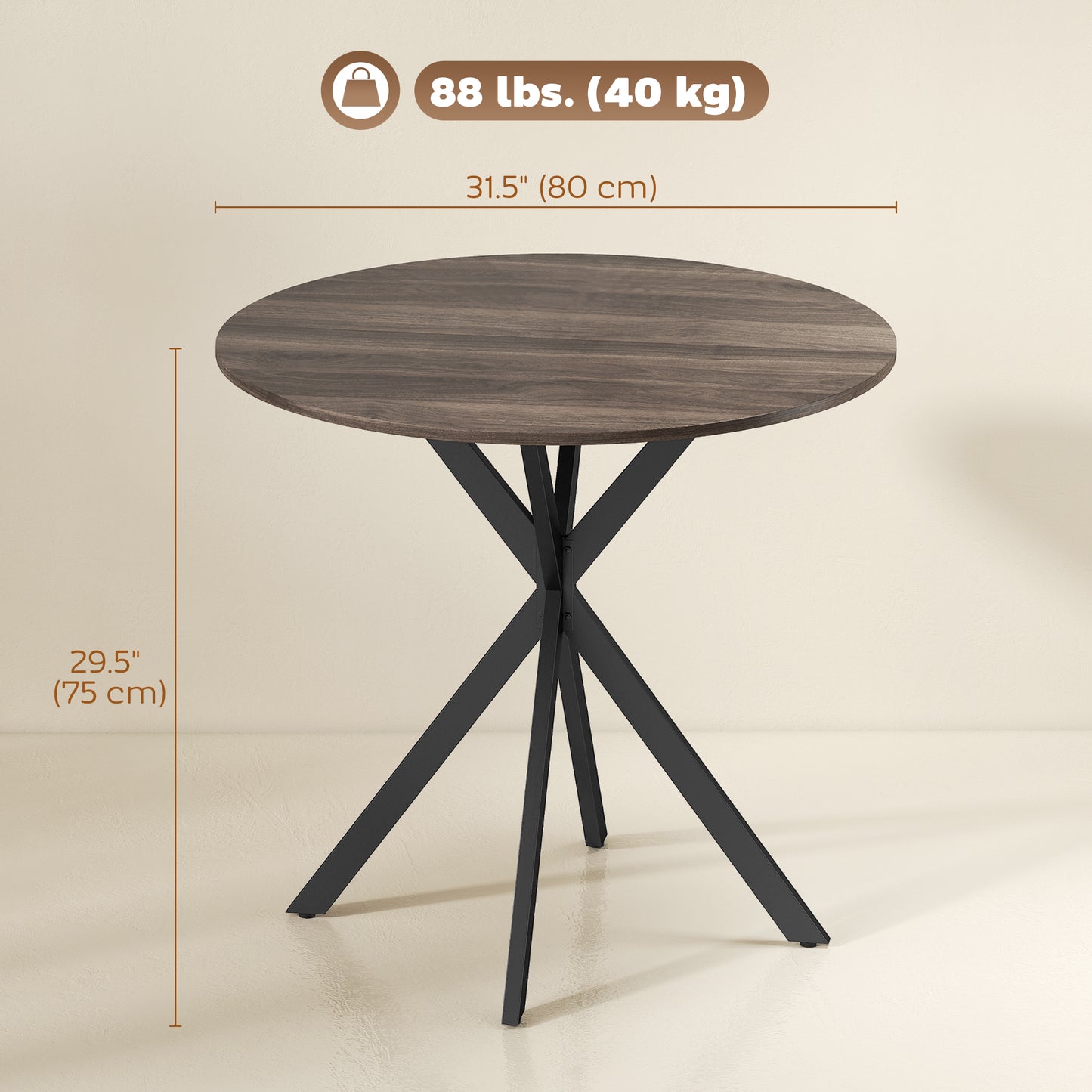 31.5" Industrial Round Dining Table - Distressed Dark Brown