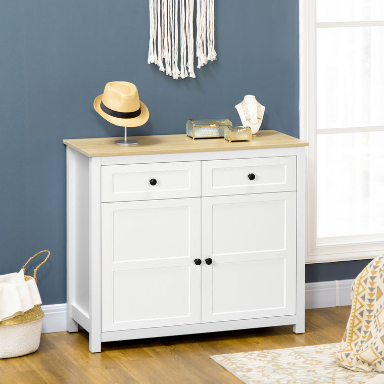 Kitchen Storage Cabinet with Drawers and Shelf - White