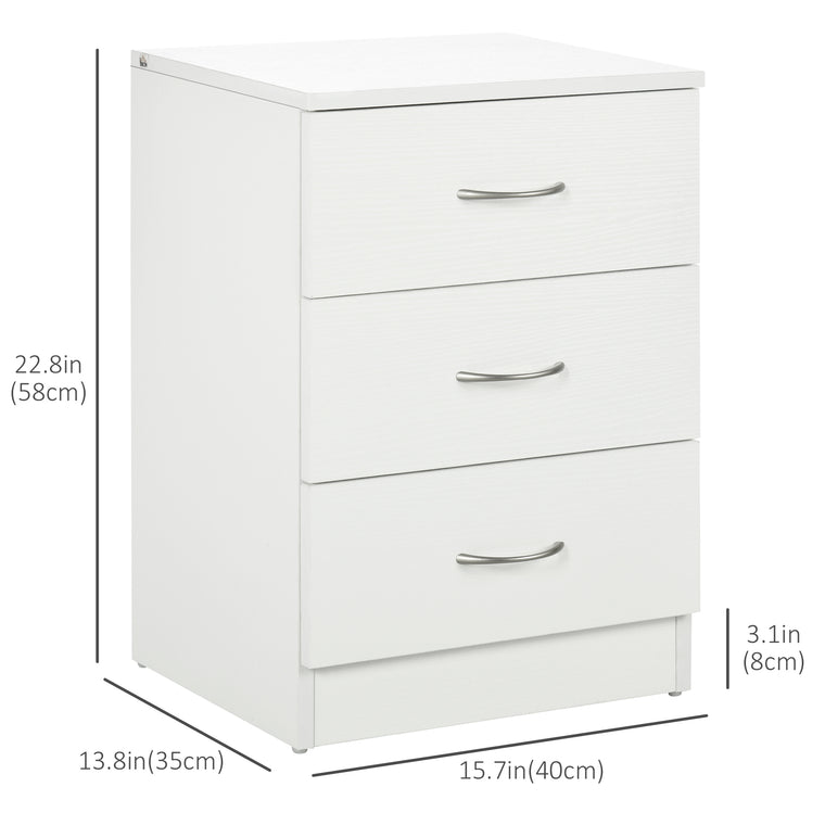 Nightstand with 3 Drawers - White